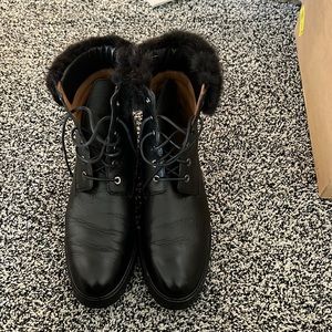 Aquazurra Combat leather boots with fur trim